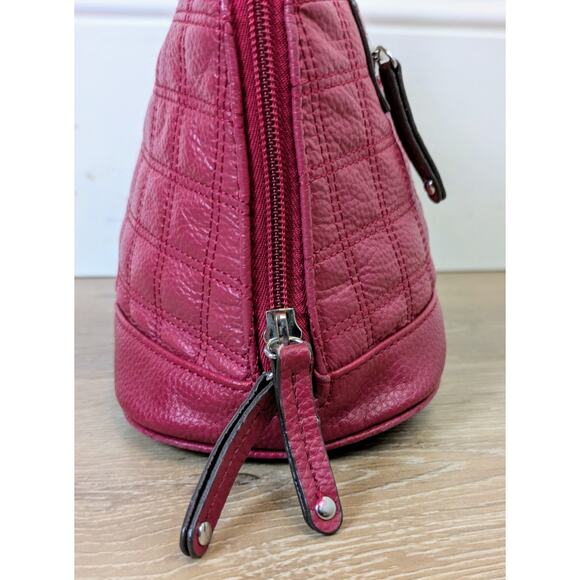 Tignanello Quilted Leather Crescent Satchel Organizer Bag Raspberry Pink Red - Picture 5 of 12
